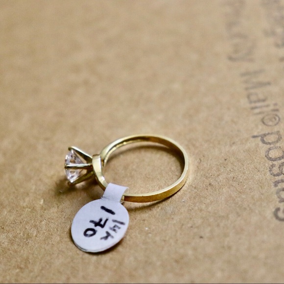 14K Solid Yellow Gold CZ Cubic Zirconia Three Stone  14k solid gold ring cubic zirconia stone